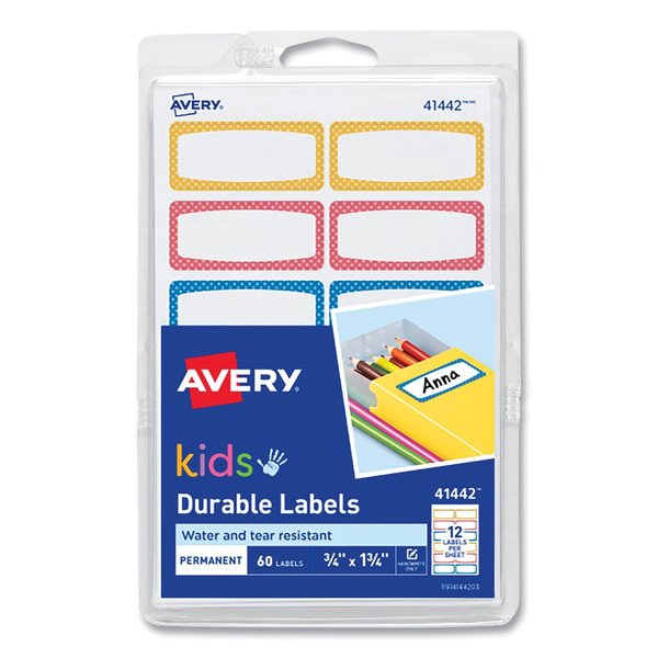 Avery Avery Kids Handwritten Identification Labels, 1.75 x 0.75, Borders: Blue, Orange, Yellow, PK60, 60PK 41442